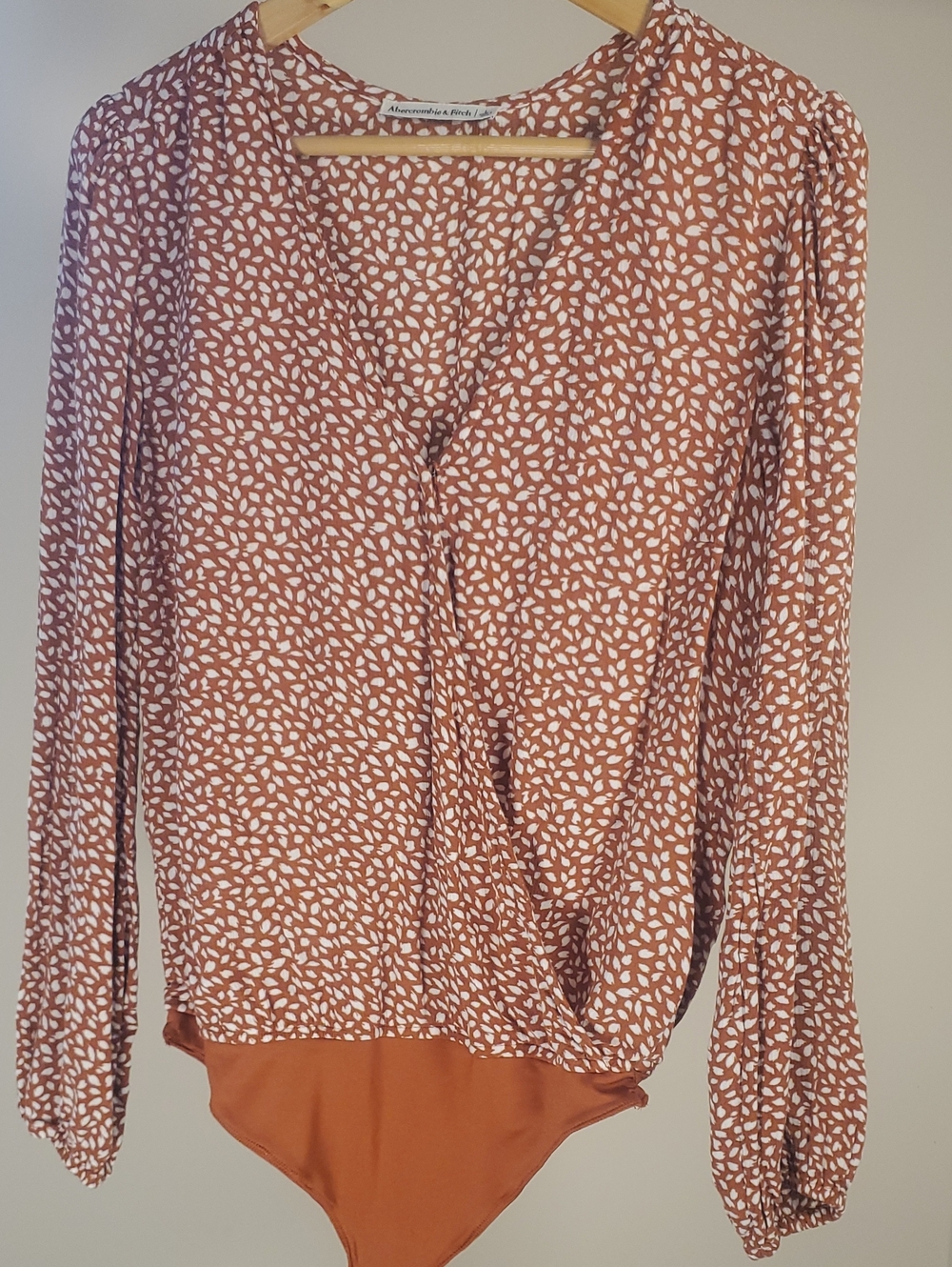 Abercrombie & Fitch Rust and White Printed Wrap-Front Long Sleeve Bodysuit